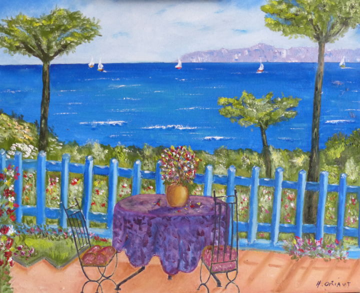 Pintura intitulada "Terrasse sur Mer" por H. Oriaut, Obras de arte originais
