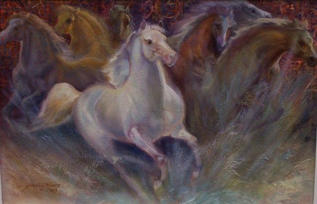 Painting titled "SEVEN HORSES" by Harry Torres, Original Artwork