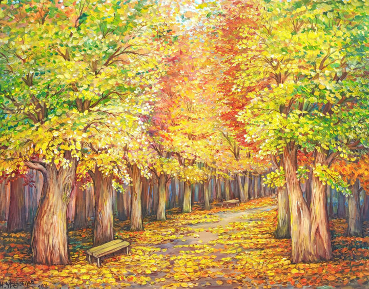 Картина под названием "Golden Autumn (60x8…" - Harutyun Stepanyan, Подлинное произведение искусства, Масло Установлен на Под…