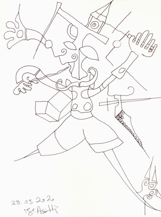 제목이 "Bored Pinocchio et…"인 미술작품 Huseyin Asilturk로, 원작, 젤 펜