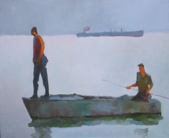 Painting titled "Les pêcheurs" by Oleg Haslavsky, Original Artwork