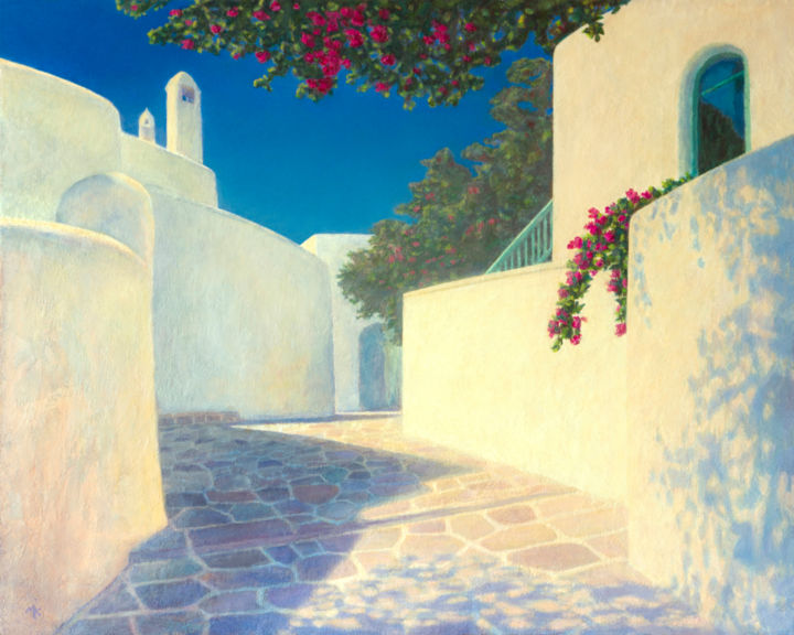 Painting titled "Mikonos view" by Michael Kiselev, Original Artwork, Oil