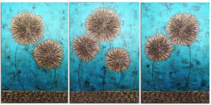 Peinture intitulée "Bronze Asters-2" par Hasmik Mamikonyan, Œuvre d'art originale, Acrylique Monté sur Châssis en bois