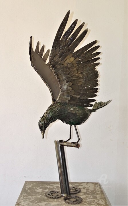 Sculpture titled "Sculpture aigle en…" by Hassan Laamirat, Original Artwork, Metals