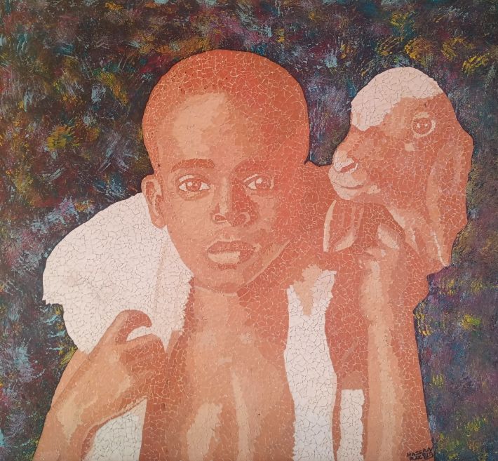 Peinture intitulée "The child and the l…" par Hassan Rachid, Œuvre d'art originale, Mosaïque