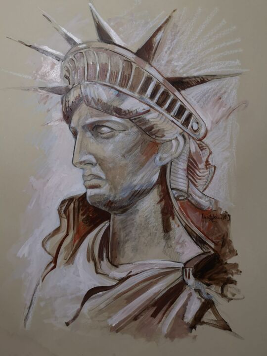 Rysunek zatytułowany „statue de la liberté” autorstwa Hassen Bakiri, Oryginalna praca, Pastel