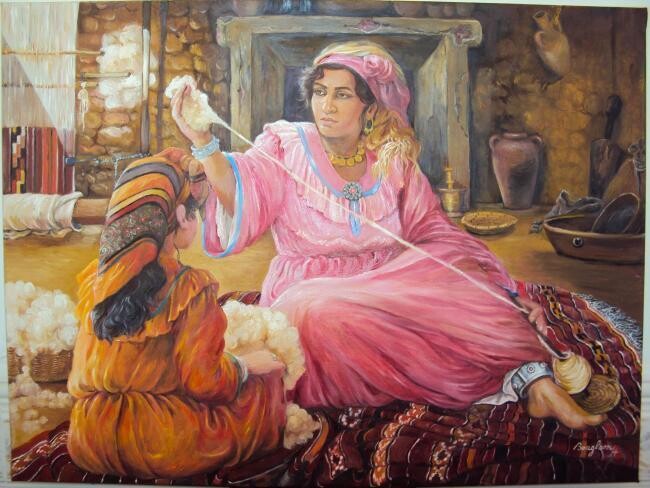 Painting titled "L'apprentissage" by Hassina Bouglam, Original Artwork