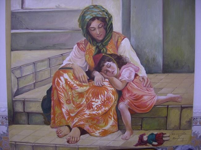 Painting titled ""Femmes de Tlemcen"…" by Hassina Bouglam, Original Artwork