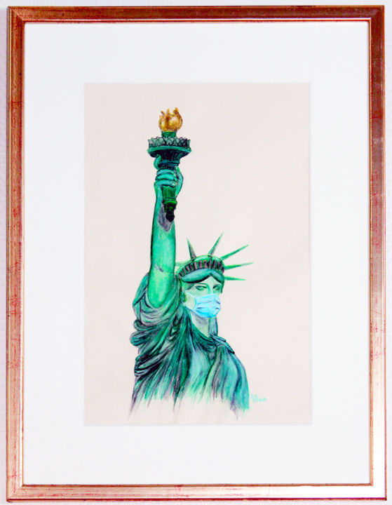 Peinture intitulée "Statue of Liberty" par Abir Hassouna, Œuvre d'art originale, Aquarelle Monté sur Panneau de bois