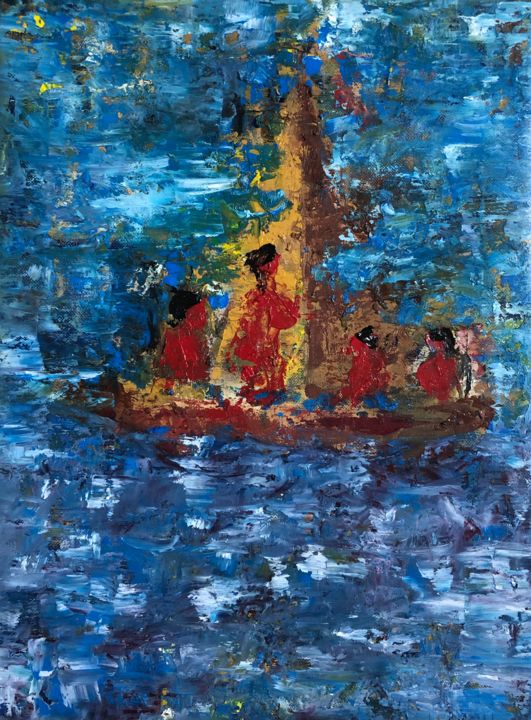 Painting titled "Les indiens naufrag…" by Hatem Ismail, Original Artwork, Oil