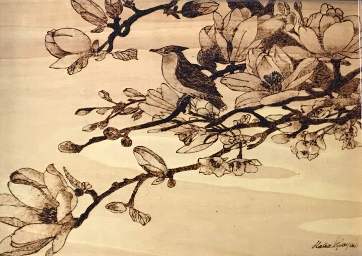Pittura intitolato "Woodpecker" da Hatice Özbayrak, Opera d'arte originale, Legno