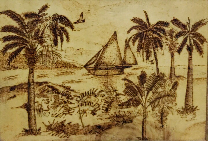 Malerei mit dem Titel "Paradise island" von Hatice Özbayrak, Original-Kunstwerk, Marker