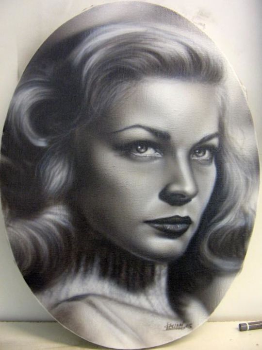 Painting titled "Lauren Bacall" by Hassen Touati, Original Artwork