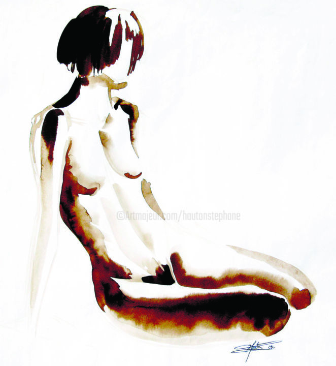 Painting titled "Femme" by Stéphane Hauton (O), Original Artwork, Watercolor