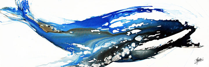 Malerei mit dem Titel "La vague d'O" von Stéphane Hauton (O), Original-Kunstwerk, Aquarell