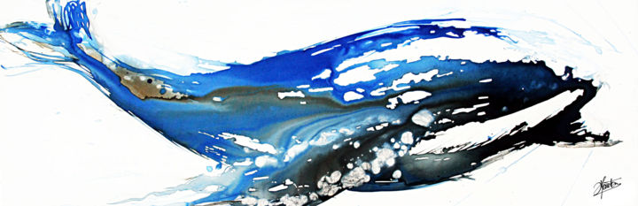 Painting titled "La vague d'O" by Stéphane Hauton (O), Original Artwork, Watercolor