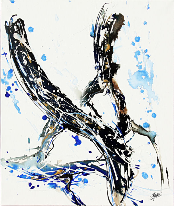 Peinture intitulée "baleine-mer-bleu-oc…" par Stéphane Hauton (O), Œuvre d'art originale, Aquarelle