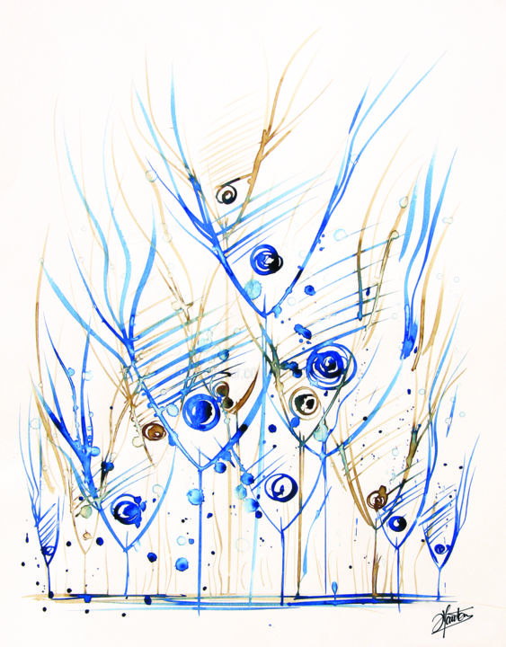 "Les poissons plantés" başlıklı Resim Stéphane Hauton (O) tarafından, Orijinal sanat, Mürekkep