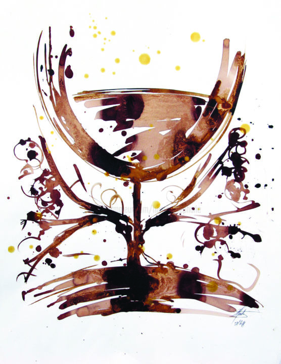 「Un bon verre d'arôme」というタイトルの描画 Stéphane Hauton (O)によって, オリジナルのアートワーク, 水彩画