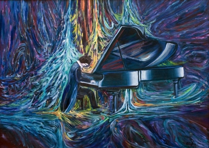 Картина под названием "Music-2" - Galina-Hava, Подлинное произведение искусства, Масло