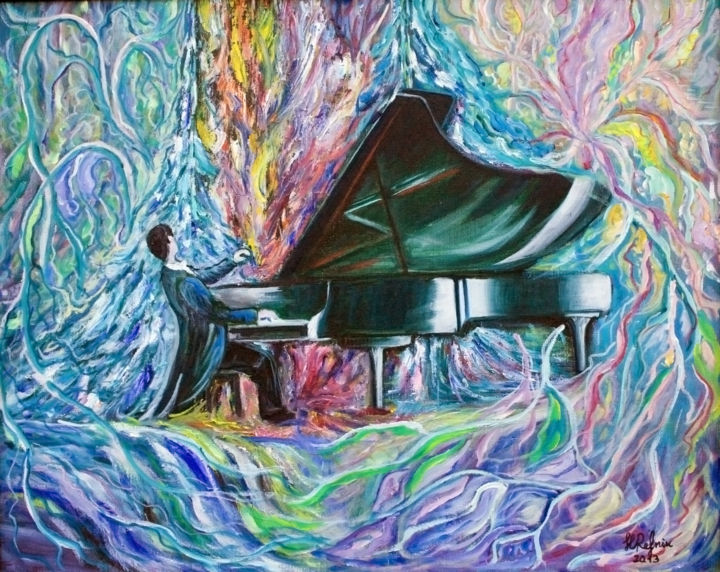 Картина под названием "Music-3" - Galina-Hava, Подлинное произведение искусства, Масло