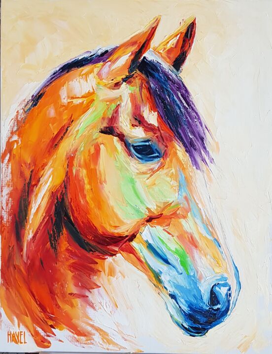 Painting titled "Horse in colors" by Daniel Havel, Original Artwork, Oil