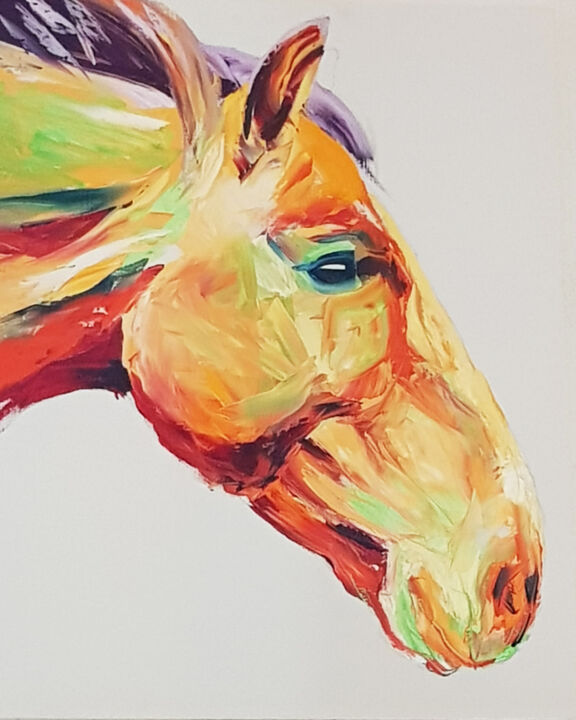 Painting titled "Colors/Horse head" by Daniel Havel, Original Artwork, Oil