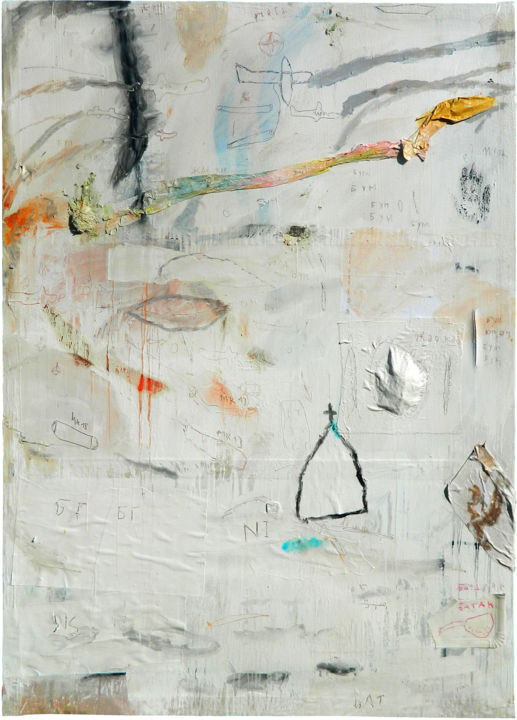 Картина под названием "Large White Paintin…" - Havlini, Подлинное произведение искусства, Эмаль Установлен на Деревянная рам…