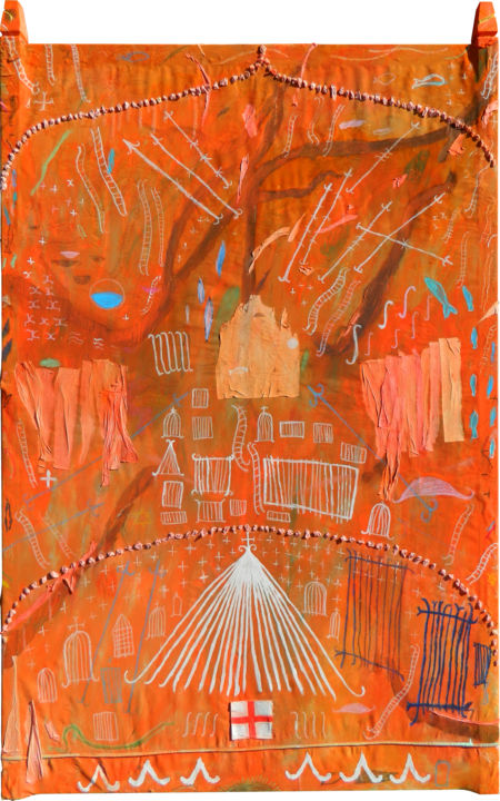 Painting titled "XL Orange Painting…" by Havlini, Original Artwork, Acrylic Mounted on Wood Stretcher frame