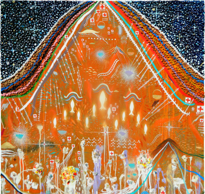 Painting titled "Large Orange Painti…" by Havlini, Original Art, Acrylic Mounted on Stretcher frame