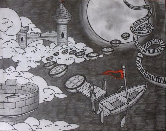 Dibujo titulada "Cloud Castle" por Havok, Obra de arte original, Otro
