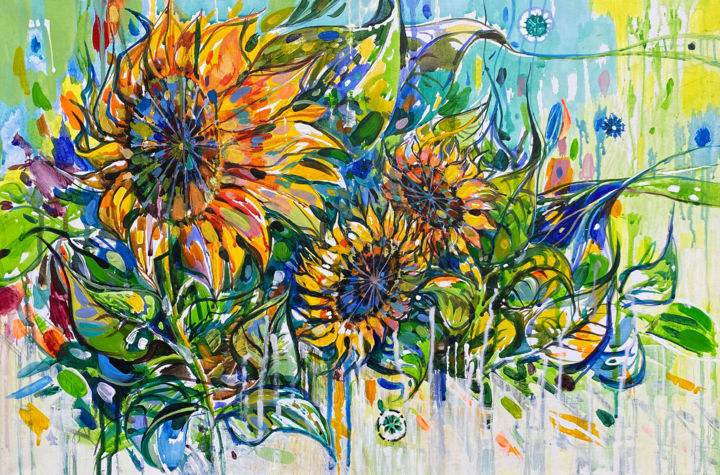 Peinture intitulée "Spring sunflowers" par Knarik Mikayelyan, Œuvre d'art originale, Acrylique