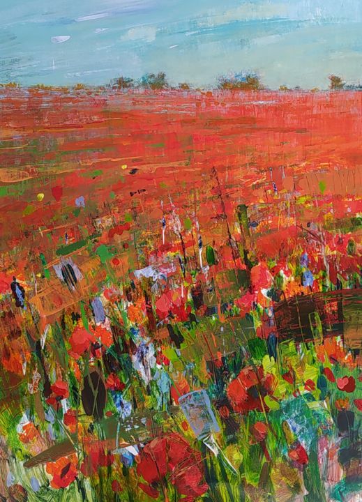 Painting titled "Poppy field" by Knarik Mikayelyan, Original Artwork, Acrylic