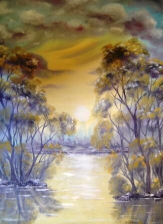 Painting titled "paysage" by Hayat Dadoun, Original Artwork