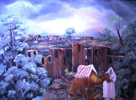 Peinture intitulée "chameau et son mait…" par Hayat Dadoun, Œuvre d'art originale