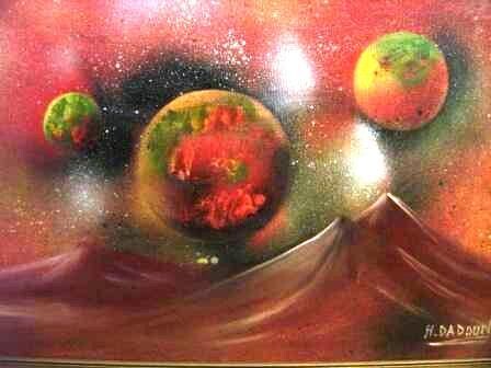 Painting titled "planete rouge" by Hayat Dadoun, Original Artwork