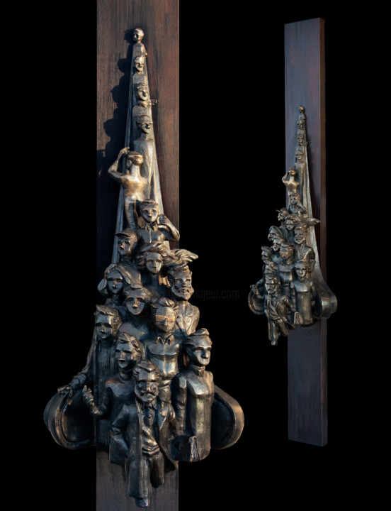 Sculpture titled "In opposition to th…" by Hayk Hovhannisyan, Original Artwork, Bronze Mounted on Wood Panel