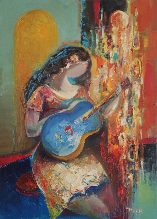 "Guitarist(30x40cm,…" başlıklı Tablo Hayk Miqayelyan tarafından, Orijinal sanat, Petrol Ahşap Sedye çerçevesi üzerine monte…