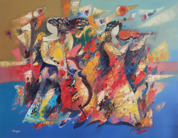 Painting titled "Abstract jazz (90x7…" by Hayk Miqayelyan, Original Artwork, Oil Mounted on Wood Stretcher frame