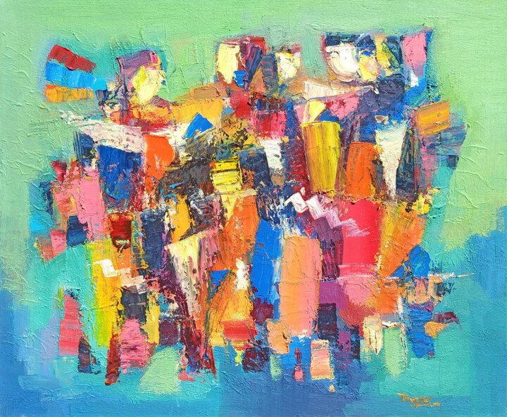 Painting titled "Abstract dance" by Hayk Miqayelyan, Original Artwork, Oil Mounted on Wood Stretcher frame
