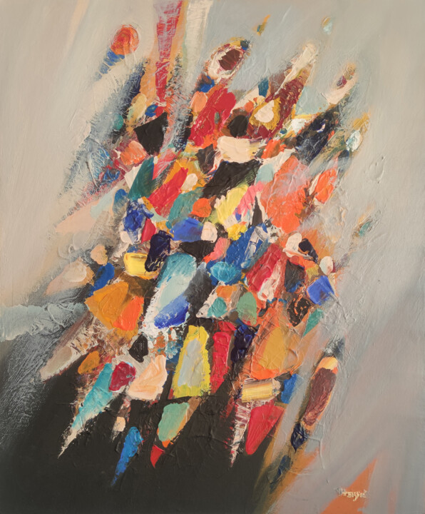 Painting titled "VIBRANT DISARRAY" by Hayk Miqayelyan, Original Artwork, Oil Mounted on Wood Stretcher frame