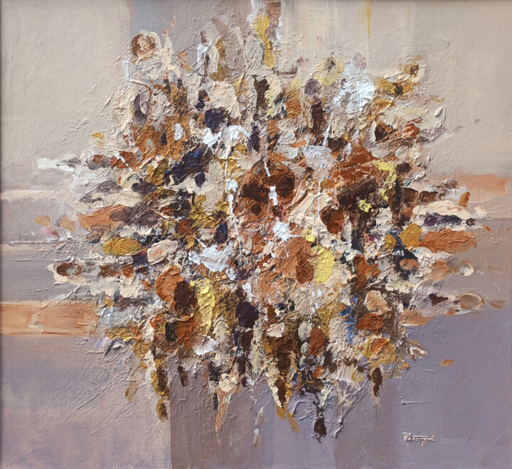 Painting titled "The Texture of Fall" by Hayk Miqayelyan, Original Artwork, Oil Mounted on Wood Stretcher frame