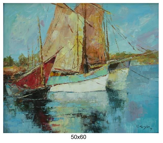 Malerei mit dem Titel "Boats" von A.Hayko, Original-Kunstwerk, Öl