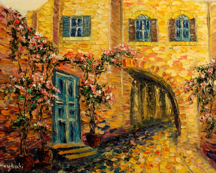 Schilderij getiteld "Old Jaffa" door Haykuhi Khachatryan, Origineel Kunstwerk, Olie