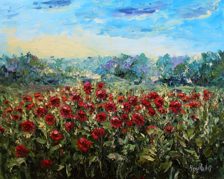 Pintura intitulada "Field of flowers" por Haykuhi Khachatryan, Obras de arte originais, Óleo