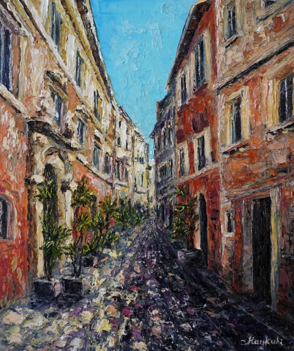 Malerei mit dem Titel "A street in Rome" von Haykuhi Khachatryan, Original-Kunstwerk, Öl