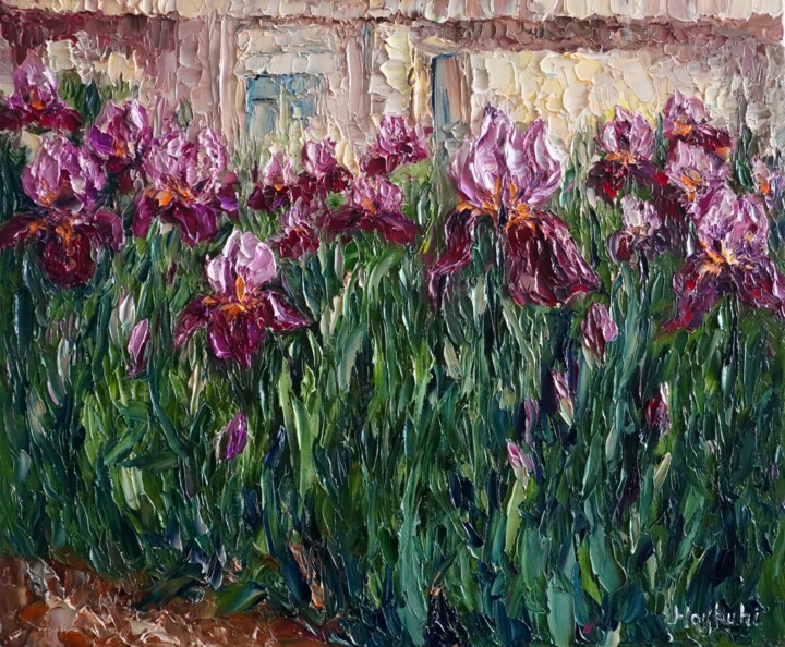 Pittura intitolato "Irises." da Haykuhi Khachatryan, Opera d'arte originale, Olio