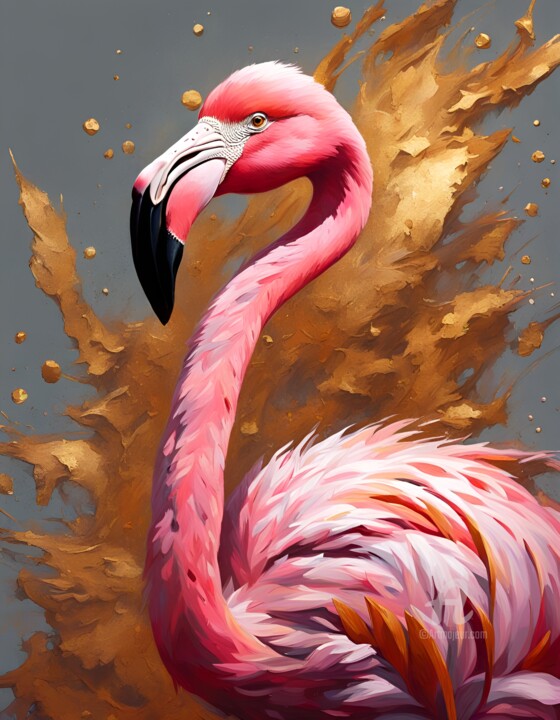 Arts numériques intitulée "Flamingo Paradise" par Hazel, Œuvre d'art originale, Image générée par l'IA
