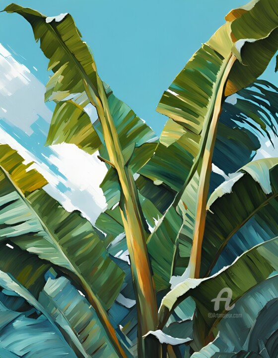 Digitale Kunst mit dem Titel "Tropical Banana lea…" von Hazel, Original-Kunstwerk, Digitale Malerei