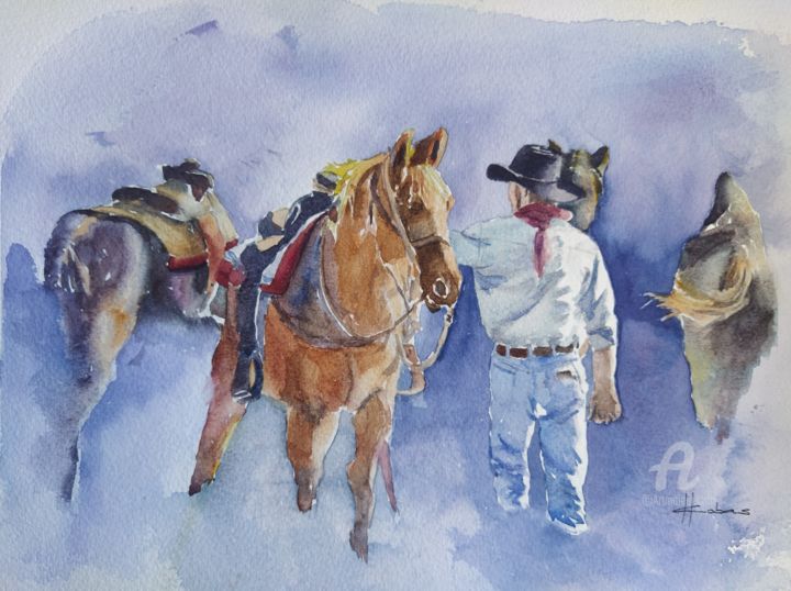 Pintura intitulada "Getting Ready for a…" por Horacio Cobas, Obras de arte originais, Aquarela